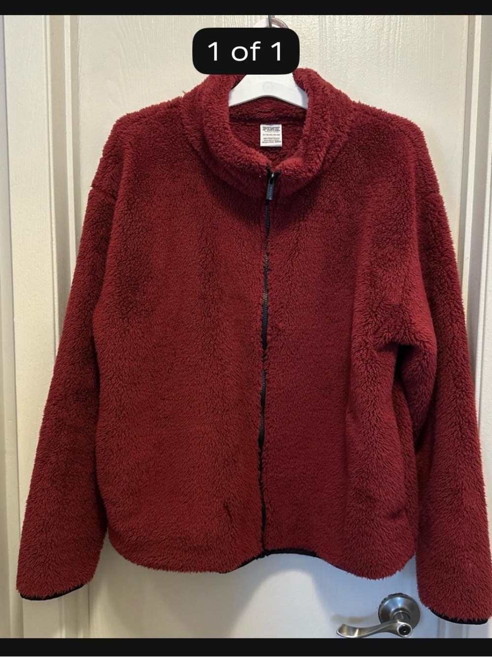PINK Victoria's Secret Plush Zip-Up Teddy Jacket in Burgundy